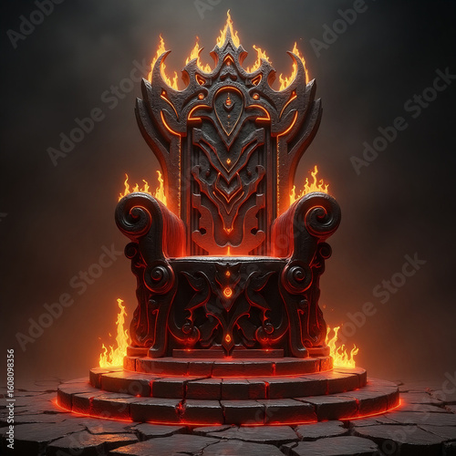 A powerful stone throne engulfed in flames (generative ai)