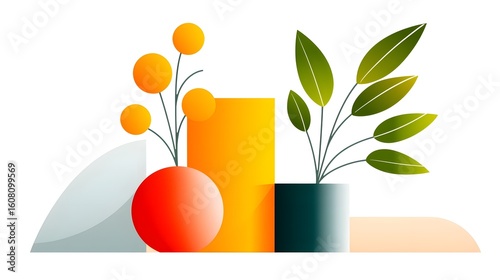 Cubist still life with abstract vegetables and shapes