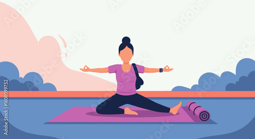 Woman practicing yoga outdoors: perfect for wellness websites or brochures.