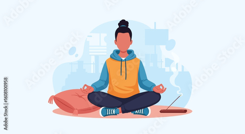 Person meditating in lotus position, perfect for wellness websites or mindfulness apps.