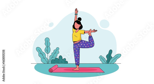 Woman practicing yoga outdoors, perfect for wellness websites and brochures.