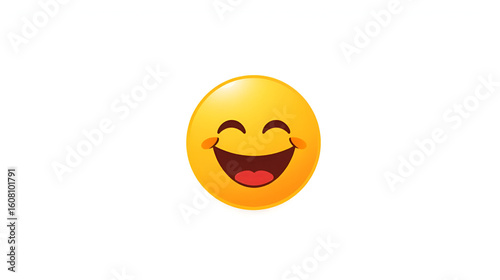 Cheerful laughing emoji expressing joy, minimalist design