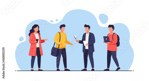 Diverse group of young professionals using technology, ideal for website banners or presentations.