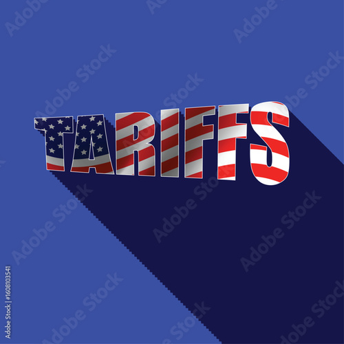 Tariffs united states of america import tax concept with flag colors and long shadow