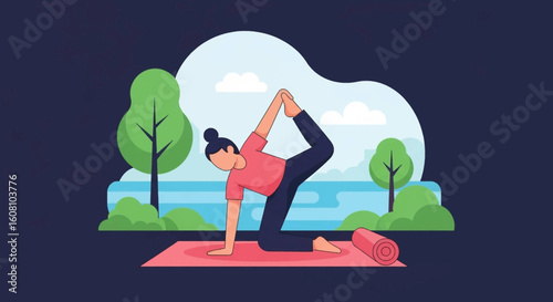 Woman practicing yoga outdoors, perfect for wellness websites and brochures.
