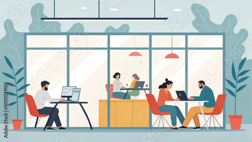 Modern Office Workers Collaborating: Illustration for Business Websites and Presentations