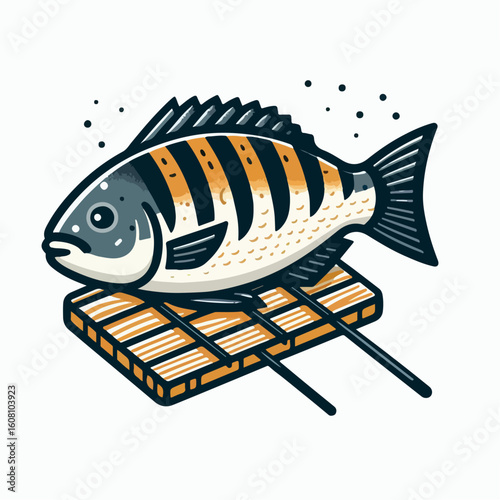 grilled gourami fish vector illustration on white background