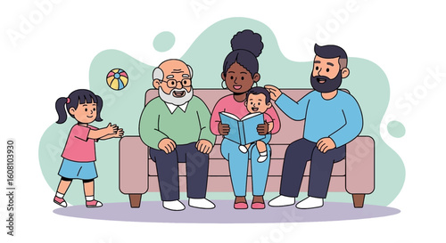 Happy multigenerational family spending quality time together, ideal for family, togetherness, and love-themed projects.