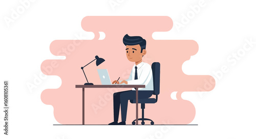 Businessman working on laptop at desk, perfect for website banners or marketing materials.