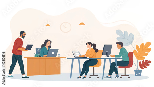 Modern co-working space illustration, perfect for websites, brochures, and landing pages.