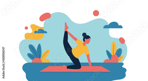Woman doing yoga outdoors, perfect for wellness websites or brochures.