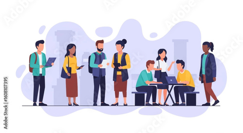 Diverse group of young professionals collaborating on a project, ideal for website banners or presentations.