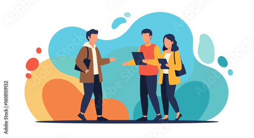 Three colleagues collaborating, ideal for presentations on teamwork, project management, or business strategy.