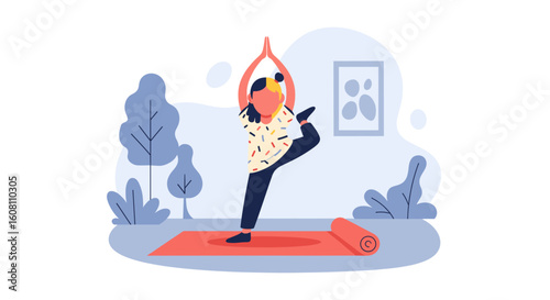 Girl practicing yoga at home, perfect for websites or wellness brochures.