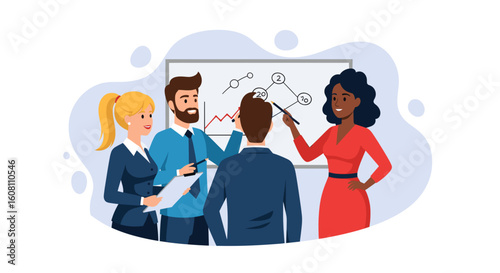 Diverse business team collaborating on a project, perfect for presentations or marketing materials.