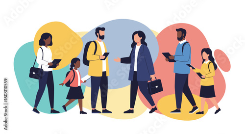 Diverse group of people using tablets, ideal for education, technology, or teamwork concepts.