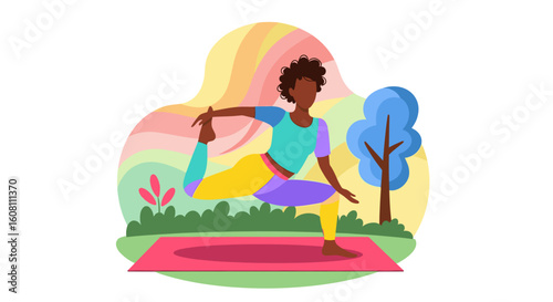 Woman doing yoga outdoors, perfect for wellness websites and brochures.