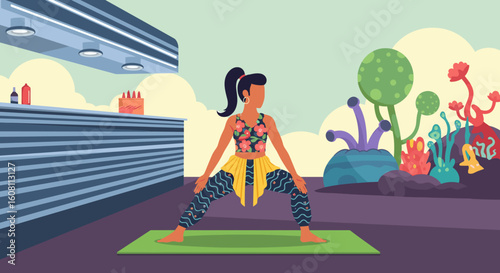 Woman doing yoga outdoors, perfect for wellness websites or fitness brochures.