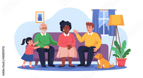 Multigenerational family enjoying time together at home, perfect for family, togetherness, and generational themes.