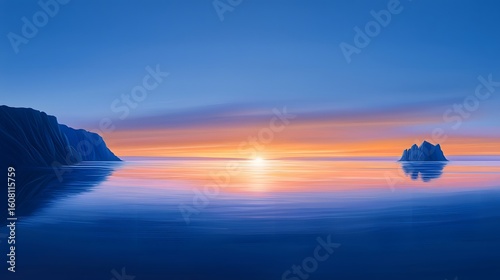 Serene coastal cliffs at sunset with layered textures and glowing reflection