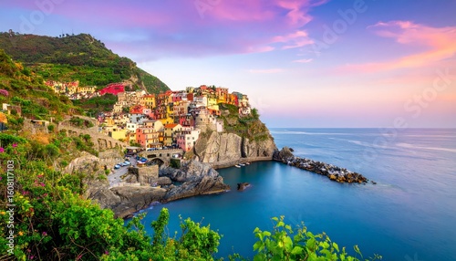 Picturesque coastal town during sunrise