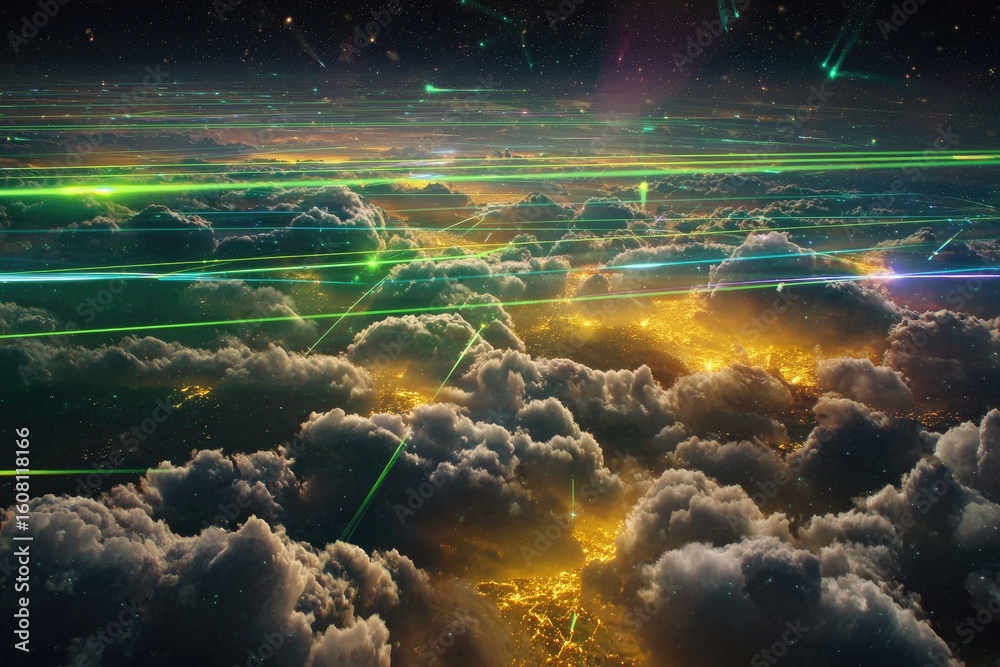 Obraz premium Nightly cloud city panorama