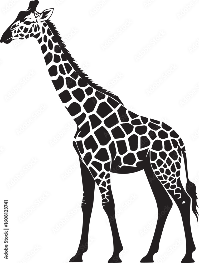 Naklejka premium Black and White Giraffe Silhouette Vector – Minimal Dotted Spot Pattern