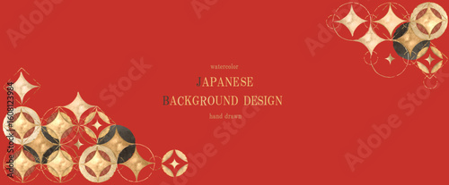 赤と金の七宝柄 - 和モダン背景/ベクター、イラスト
