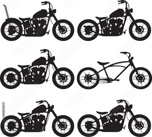Motorcycle silhouettes chopper cruiser custom vector