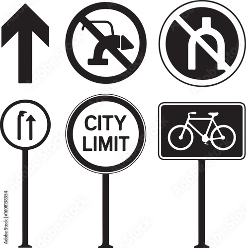 Traffic signs directional prohibition bicycle city limit