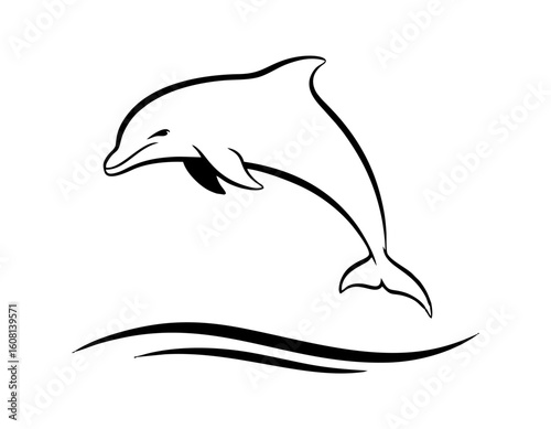 Vector silhouette of a jumping dolphin, single color, smooth shape