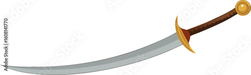 illustration of a scimitar sword, has a curved blade that is very effective for attacks
