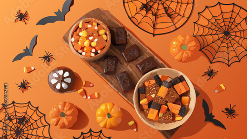 Halloween candy corn chocolate pumpkins bats spiders web spooky treat festive october celebration