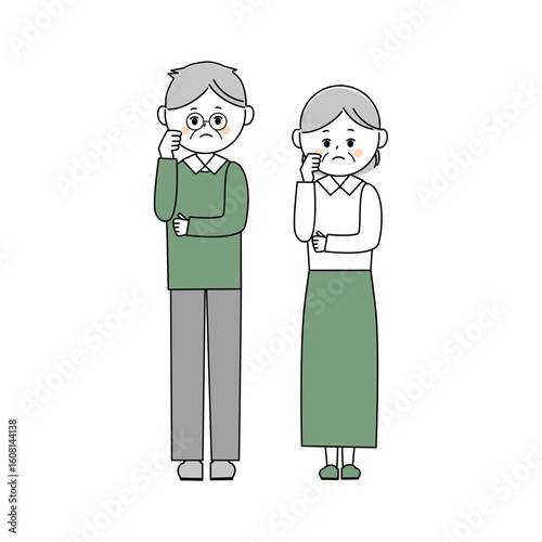 悩み事のあるシニア男女のイラスト