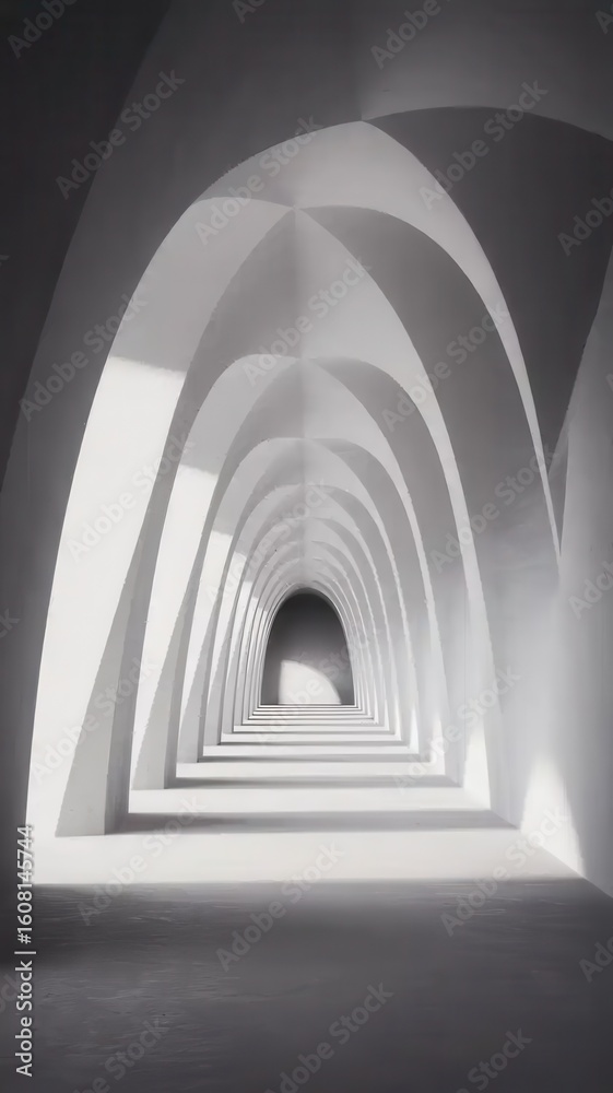 Fototapeta premium Abstract architectural perspective in monochrome with repeating arches