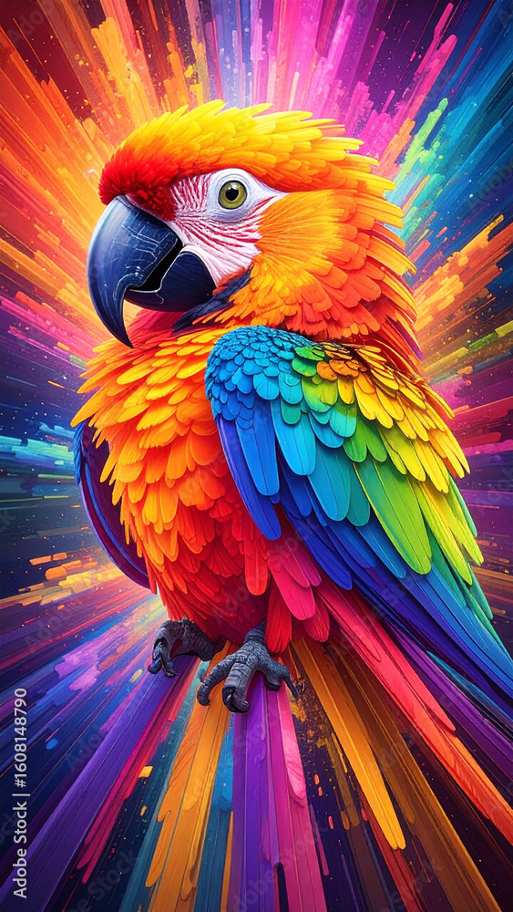 Obraz premium Vividly Colorful Abstract Caricature of a Parrot 103