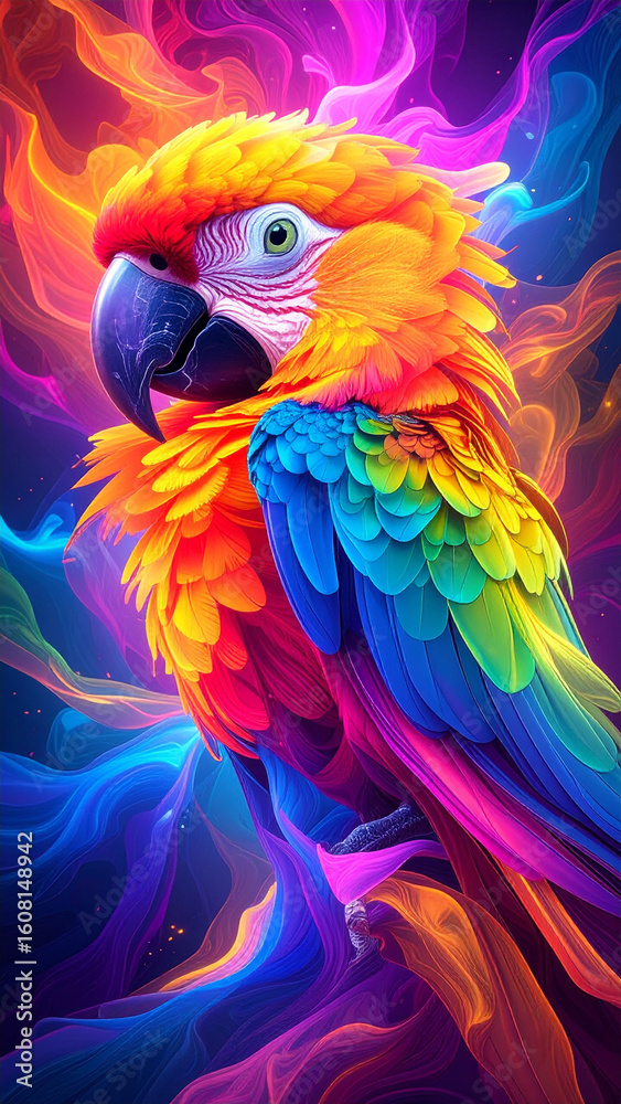Obraz premium Vividly Colorful Abstract Caricature of a Parrot 124