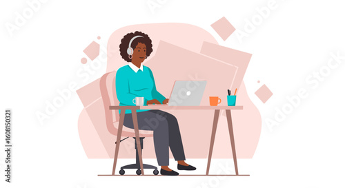 Senior woman working from home on laptop, perfect for websites and blogs about remote work or retirement.