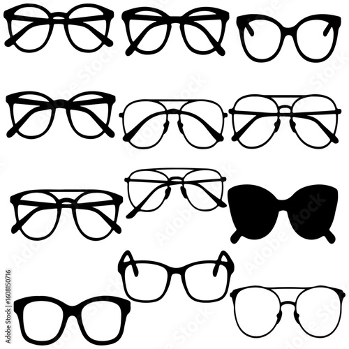 Collection of Detailed Glasses Silhouettes in Black and White