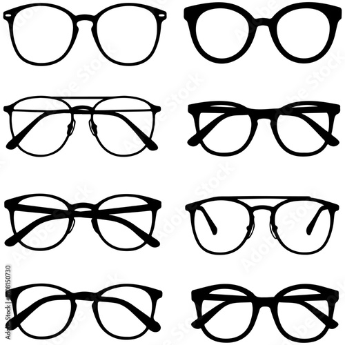 Collection of Detailed Glasses Silhouettes in Black and White