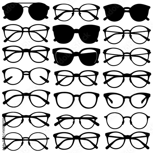 Collection of Detailed Glasses Silhouettes in Black and White