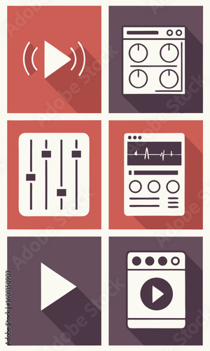 Multimedia icons flat design graphic illustrations