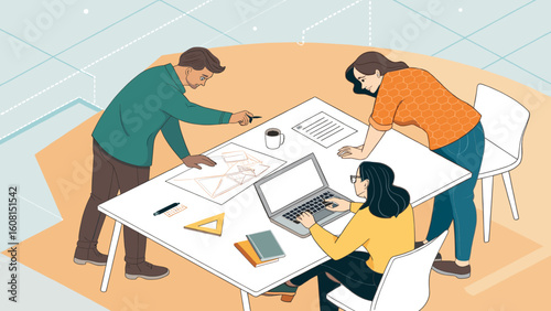 Teamwork: Colleagues collaborating on a project, ideal for illustrating teamwork, brainstorming, and project management concepts.