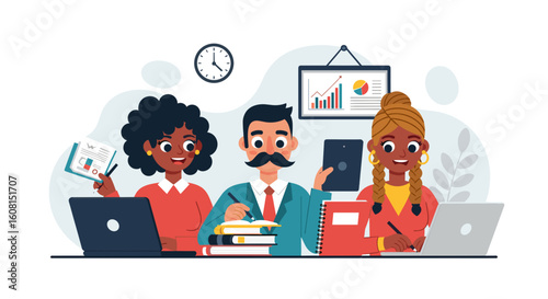 Diverse team of professionals working together, perfect for a business website or brochure.