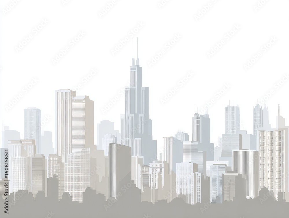 Fototapeta premium City skyline, light-toned illustration