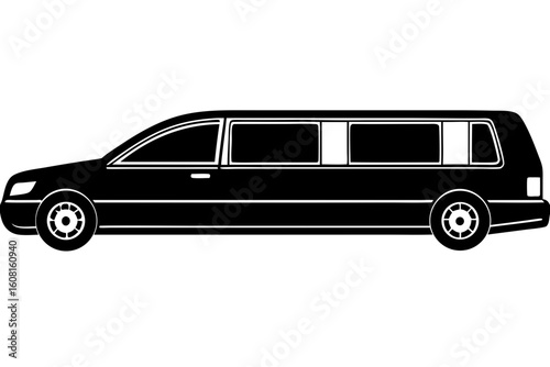 Elegant elongated limousine vehicle side view silhouette vector illustration