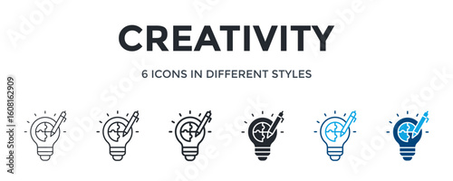 Creativity Icon In Different Style Vector Illustration. Designed In Thin Line, Regular Line, Bold Line, Glyph, Color Line, And Color Glyph Style Can Be Used For Web