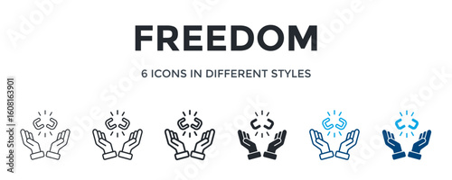 Freedom Icon In Different Style Vector Illustration. Designed In Thin Line, Regular Line, Bold Line, Glyph, Color Line, And Color Glyph Style Can Be Used For Web