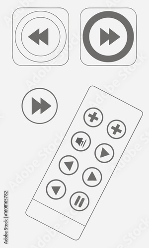 Remote control icons and buttons illustration