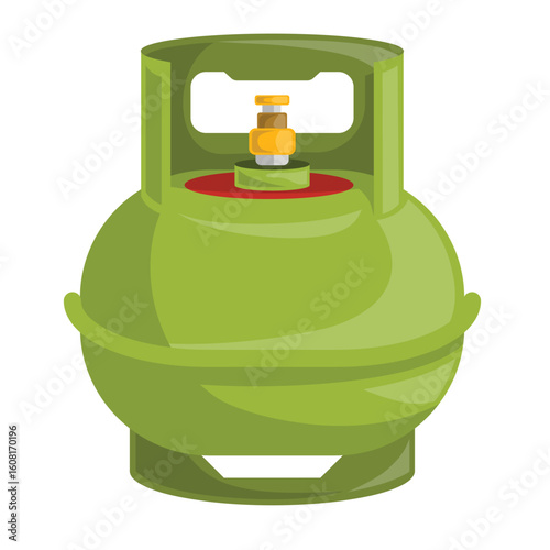 Green lpg gas cylinder vector for kitchen appliance, cooking fuel, and safety concept